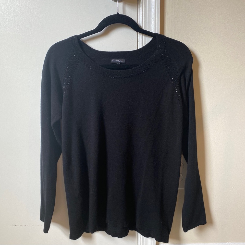 Conrad C Collection, black sweater with sparkle detail, size small